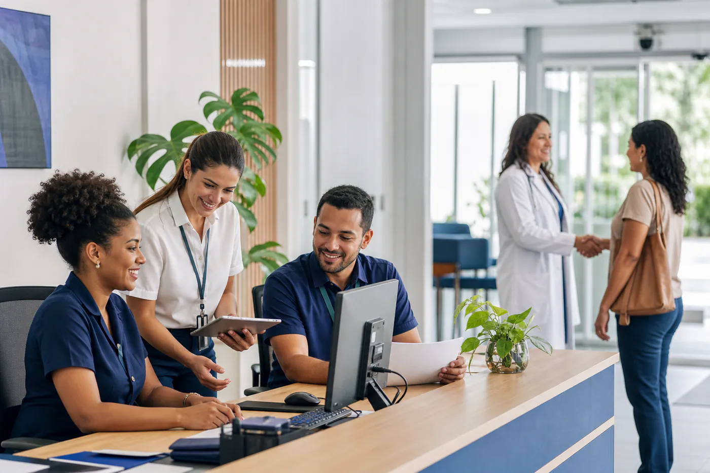 Equipe organizando atendimento e apoio à gestão de saúde